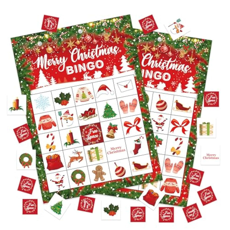 Christmas Bingo Game Cards, Winter Games For Adults Large Group Friends Family, Outdoor Indoor Bingo Party Games Set, Christmas New Year Holiday Party Favors Decorations -03