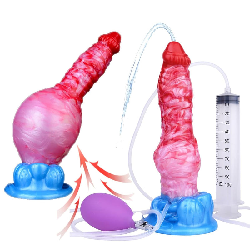 Squirting Dildo Inflatable Dog Big Knot Dildo 9.2 Inch Soft Silicone Big Butt Plug