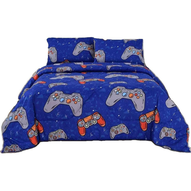3Pcs Blue Gamer Bedding Sets For Boys Girls Teens And Kids, Bed In A Bag Queen