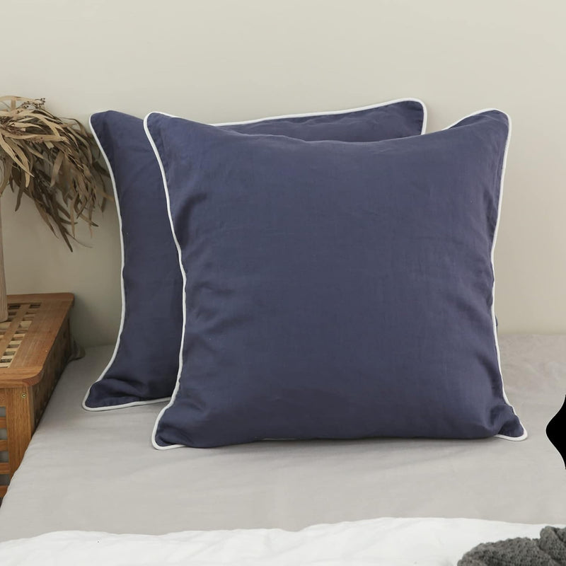 100% Linen Euro Shams With White Trim Inserted Edges 26X26 Inch Stone Washed P