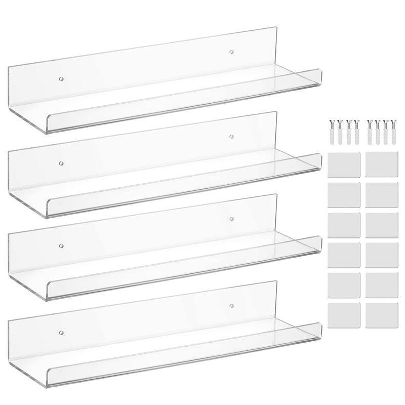 Acrylic 15" Invisible Floating Wall Ledge Display Shelves,Floating Wall Booksh