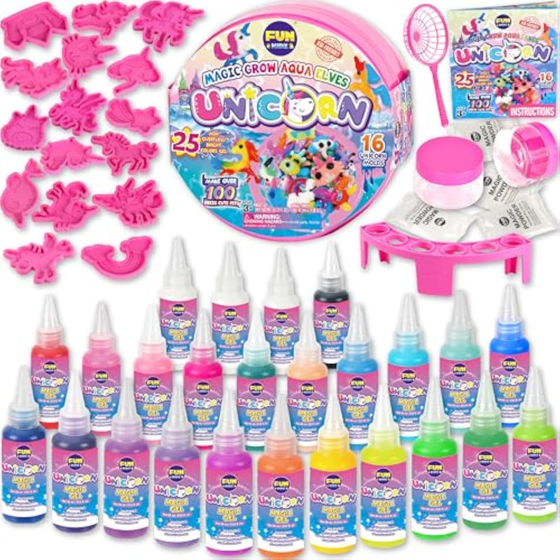 Unicorn Aqua Elves Kit with 25 Gel Colors & 16 Molds, Makes 100+ Water Pets