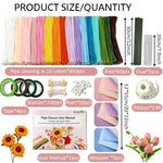 850 Pcs Pipe Cleaner Flower Kit, 16 Colors with Pearls, Stamens, Ribbon & Tape