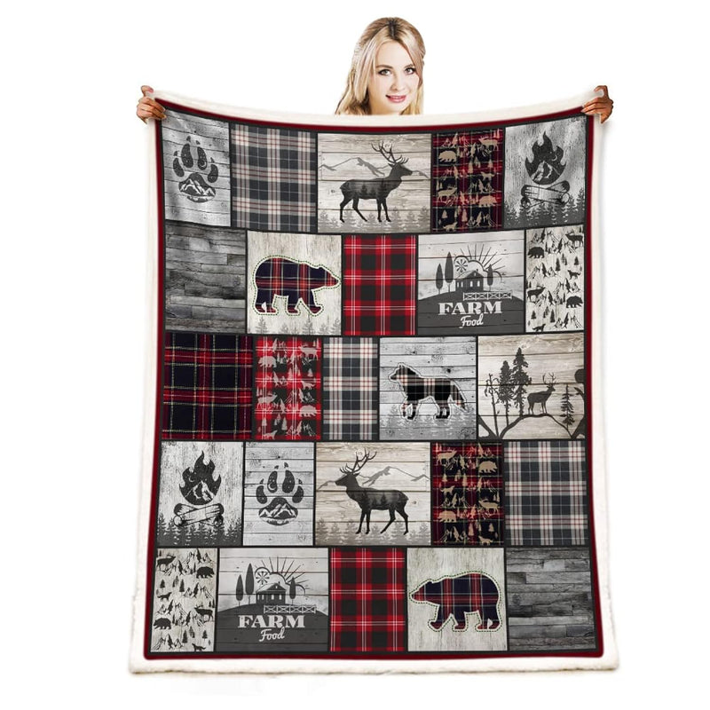 Wolf Bear And Deer Throw Blanket Rustic Cabin Decor Woodland Blanket Plaid Chr