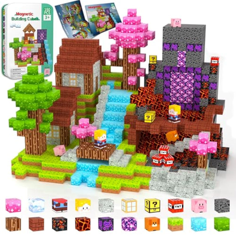 Magnetic Blocks Travel Magnetic Building Blocks Cubes - 150 Pcs Tin Box Magnet Toys Set Stem Educational For Kids Ages 4-8 6-8 8-12 Year Old Boys Girls Gifts Birthday Christmas
