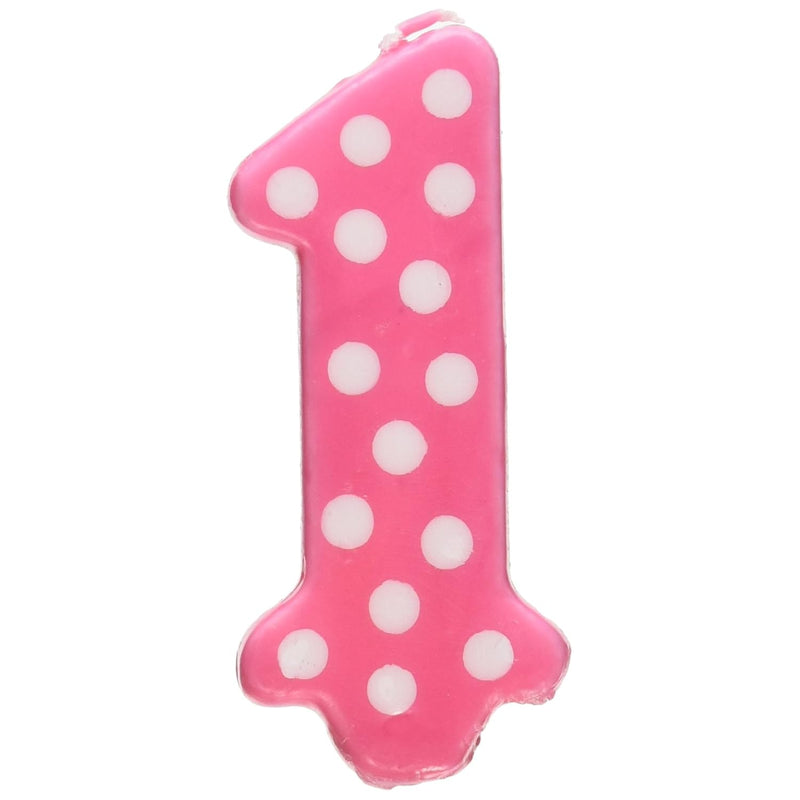 Girl Polka Dot No. 1 Birthday Party Wax Candle For Cake Decorations, 3.25” Tal