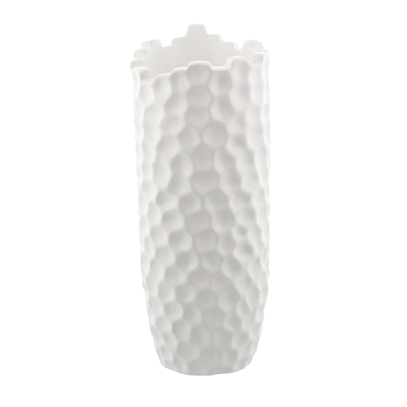 Cosmoliving By Cosmopolitan Porcelain Vase With Hammered Design, 6" X 6" X 14"