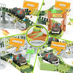 174 Pcs Flexible Dinosaur Train Tracks And Race Cars Playset With 8 Dinosaurs Figures, Electric Vehicles, Lights - Create Road Racing World For Toddlers And Kids