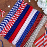 500 Pcs Patriotic Pipe Cleaners, Red White Blue & Silver for 4th of July