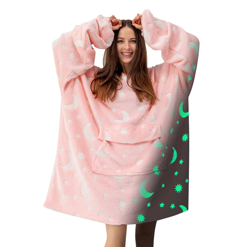 Glow In The Dark Wearable Blanket Hoodie For Adult Cozy Flannel Oversized Hood