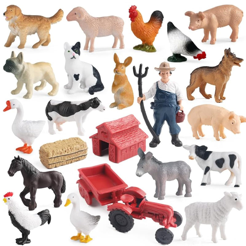 Farm Animal Figures Toys For Kids Toddlers, 22Pcs Farm Figurines Playset Includes Farmer Tractor Figures, Realistic Barn Toy Pretend Play Set For Boys Girls 3-12 Years Old
