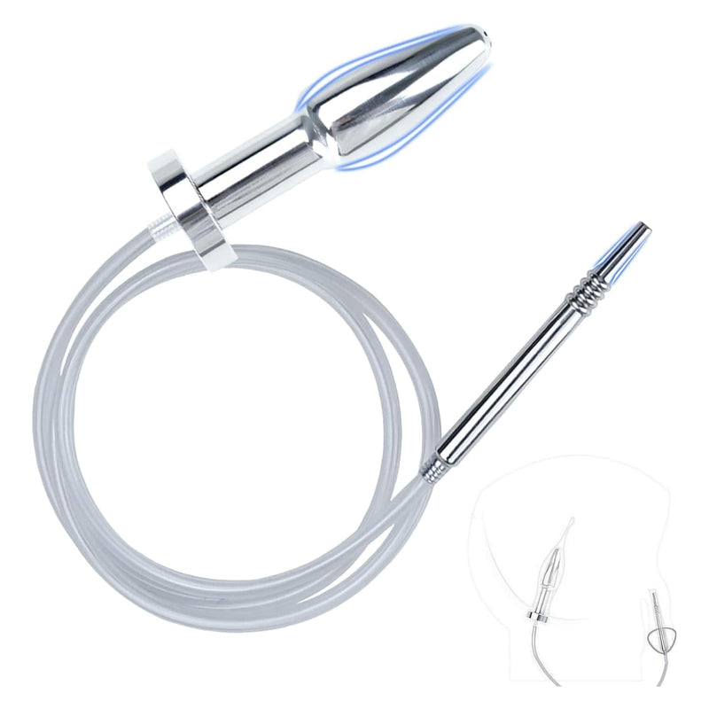2-In-1 Dilator Urethral + Plug Shower, Metal Hollow Urethral Dilator, Enema Butt Plug, Urethral Prostate Stimulation Sm Masturbation Extreme Sex Toy