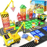 Magnetic Tiles Magnetic Construction Toys With 2 Cranes Boys Toys For Ages 3-5 5-7 Magnet Building Blocks Chritmas Gifts Boys Sensory Autism Montessori Toys Gift For 3+ Year Old
