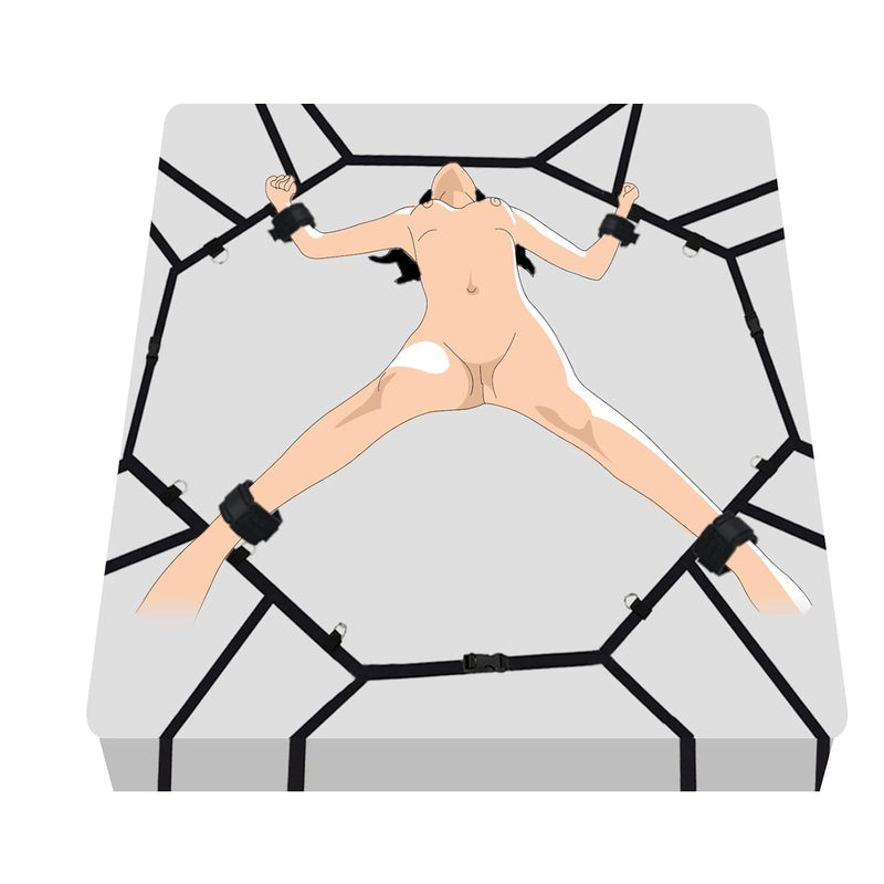 Sex Bondage Bdsm Kit Bed Restraints Set, Super Easy Install Sex Rope Adjustable Straps, Sex Toys With Handcuffs Ankle Cuff For Adults Women Couples Game Pleasure (Black)