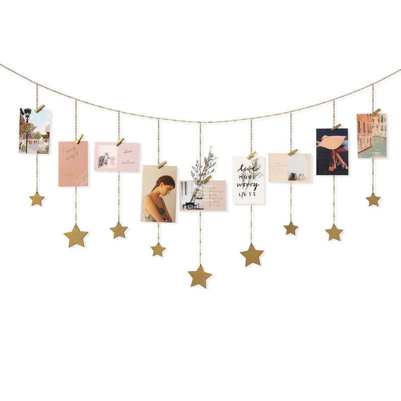 Hanging Photo Display Boho Decor Wooden Stars Garland With Metal Chains Pictur