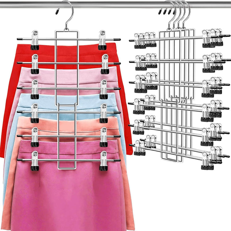 Hangers,Pants Hangers,Clothes Hangers-6 Tiers Skirt Hangers With 360° Swivel Hoo
