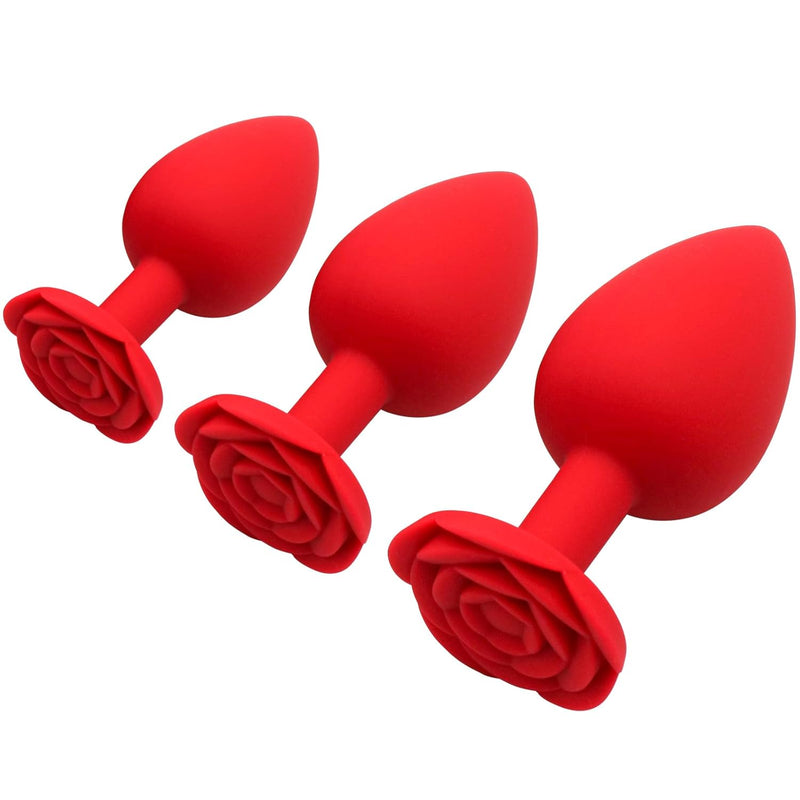 Adult Silicone Anal Plugs 3 Pcs Floral Sex Toys Training Set (Red)