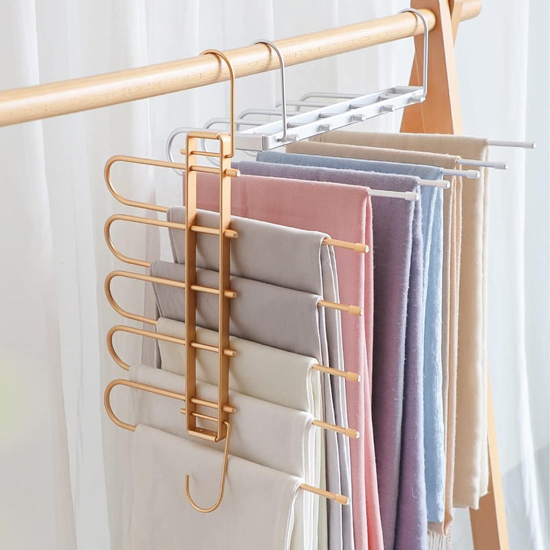 Pants Hangers Space Saving,Closet Hangers 5 Layers 2 Uses Multi Functional Pants