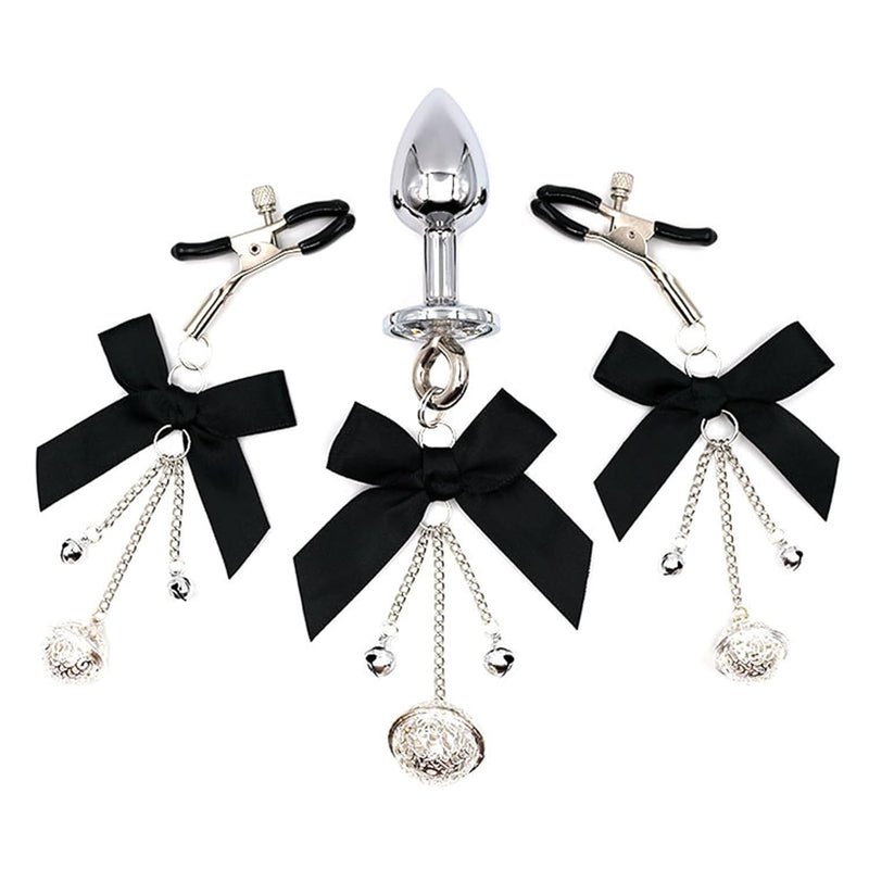 Luxury Stainless Steel Metal Anal Trainer Jewel Butt Plug Non-Piercing Nipple Clamp Set Sm Small Bell Adult Anal Plugs