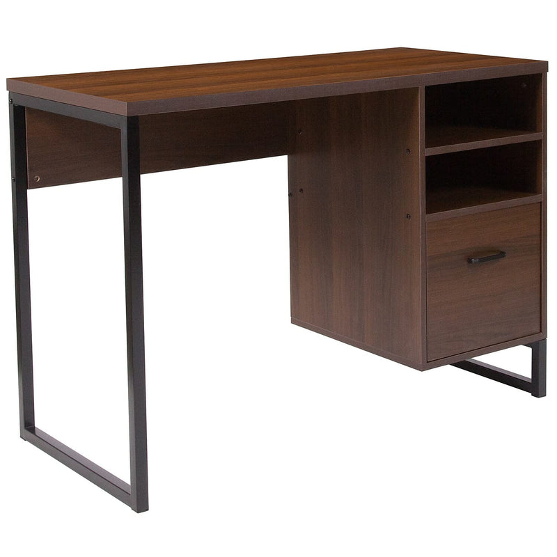 Northbrook Rustic Coffee Wood Grain Finish Computer Desk With Black Metal Fram