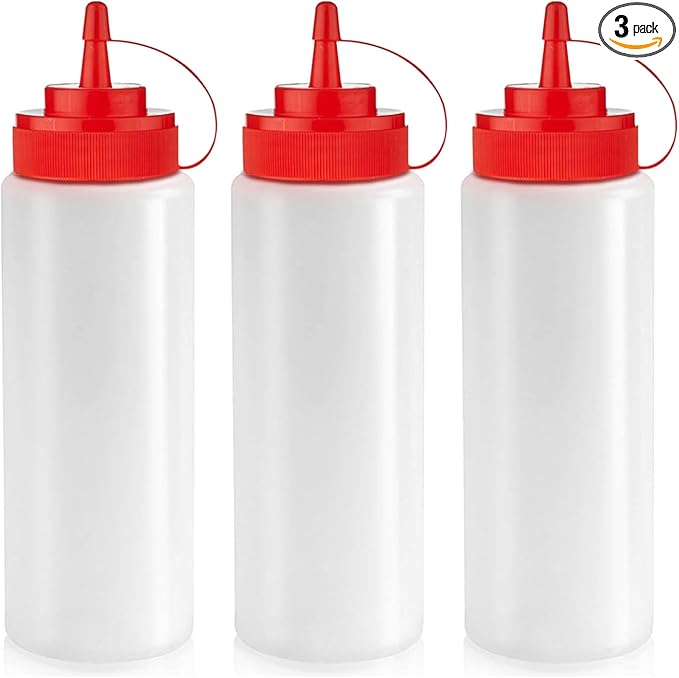 Condiment Squeeze Bottles for Sauces Liquids - 12 OZ Kitchen Squirt Bottles for Liquids - Plastic Condiment Bottles for Sauce, Ketchup, Dressing, Oil - Easy Pour & Clean