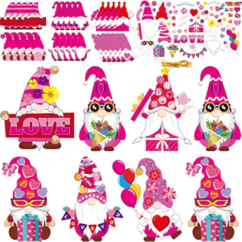30 Pack Valentine's Day Gnome Craft Kits for Kids, DIY Paper Art Activity