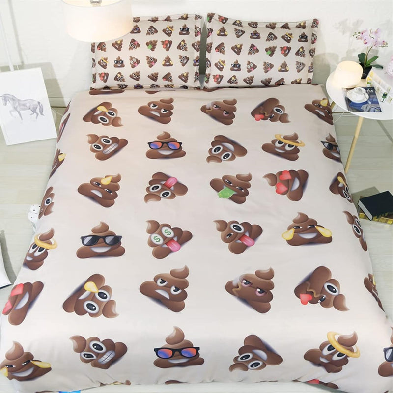 3 Pieces Lovely 3D Poop Faces Comforter And Pillowcases For Boys Kids Adults T