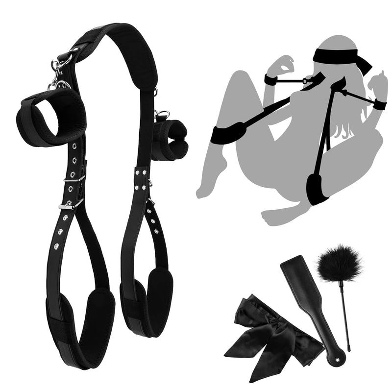 Bdsm Bondage Restraints Kit, 4 Pcs Couples Sex Toys With Adjustable Leather Thigh Sling, Paddle, Blindfold And Tickler, Bondage Gear & Accessories Adult Sex Toy Straps Slave Beginner Bed Sm Game Toys