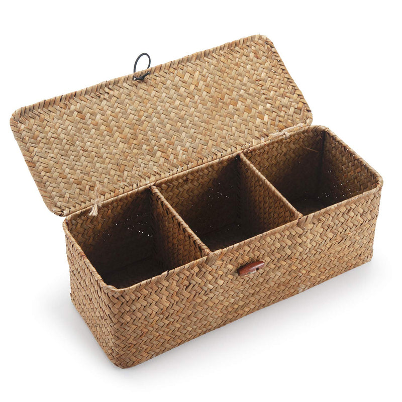 Seagrass Tank Basket With Lid Woven Toilet Roll Storage Basket With Sections Rec