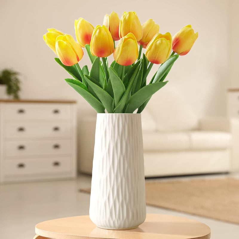 White Ceramic Vase For Home Decor, 8 Inch Vase For Flowers, Modern Art Texture
