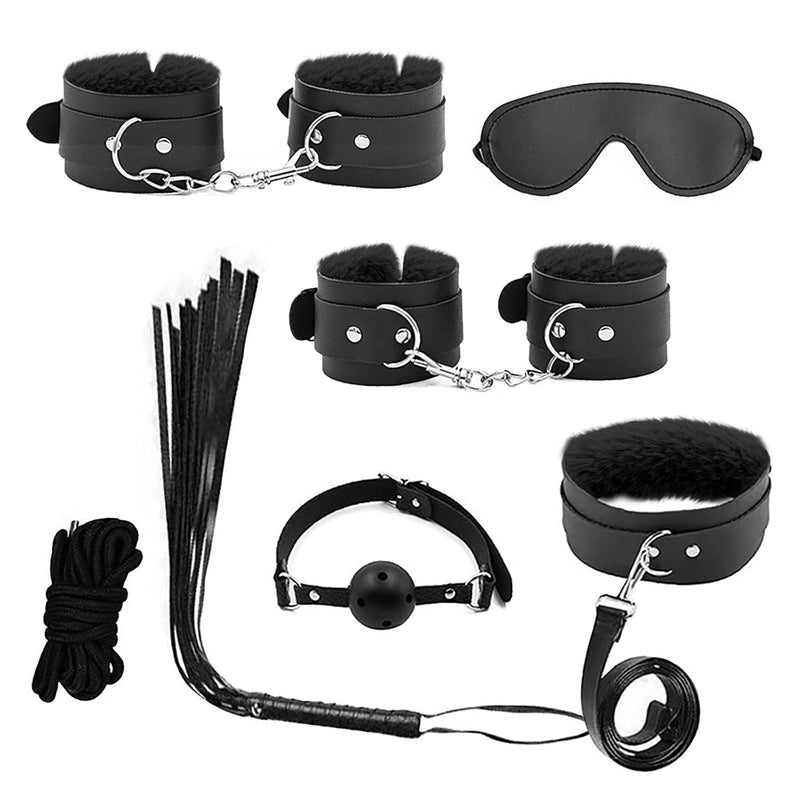 Sex Bondage Kits, Bdsm Restraint Toys 7 Pcs, Handcuffs, Ankle, Cuffs, Clamps, Ball Gag, Blindfold, Rope, Leather, Restraints Set, Sm Sexy Slave Beginner Role Play Toy, Bdsm Kits(Black)