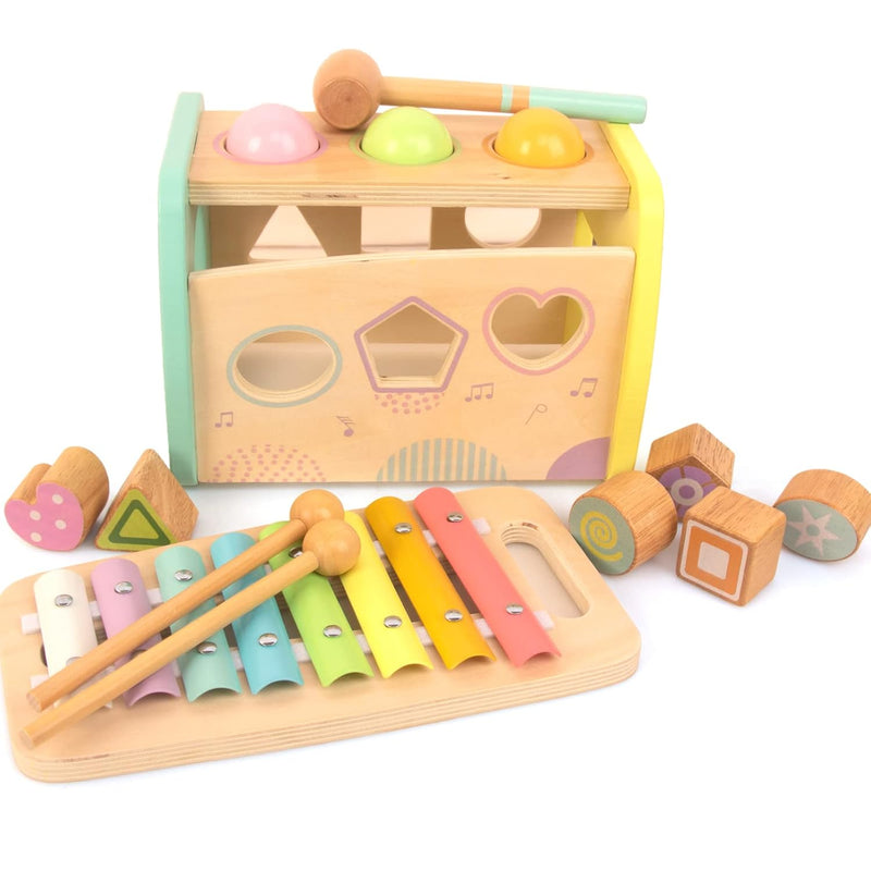 Hammering Pounding Toys Wooden Educational Toy Xylophone Shape Sorter, Birt