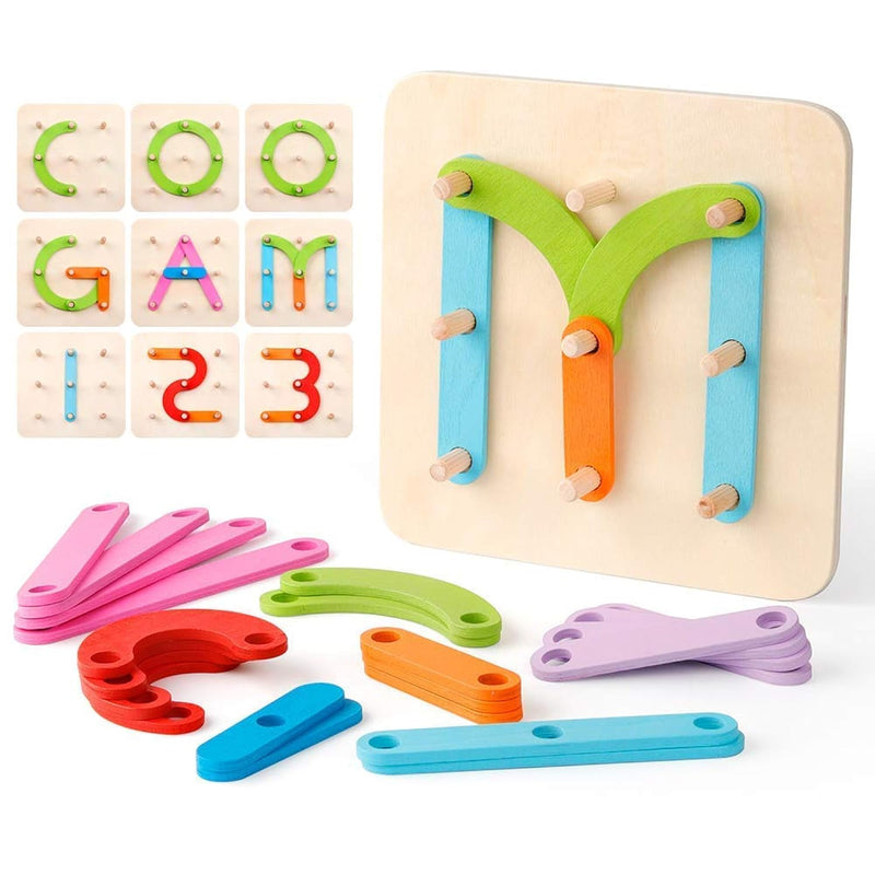 Coogam Wooden Letter Number Construction Puzzle Educational Stacking Blocks
