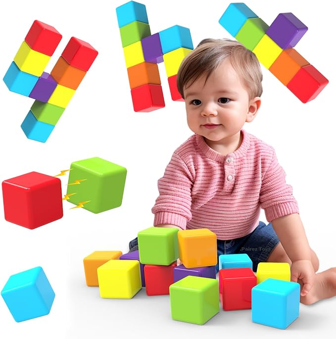 Magnetic Building Blocks for Toddlers with Colorful Stacking Cubes