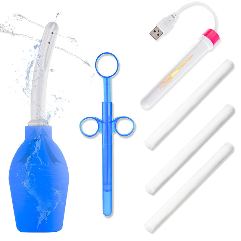 Sex Doll Male Masturbator Cleaning And Maintenance Kit 6 Pieces Male Sex Toy Love Doll Care Set: 3 X Absorbent Dryer Rods, 1 X Lubricant Applicator, 1 X Heated Rod, 1 X 10.5 Oz Irrigator (Blue)