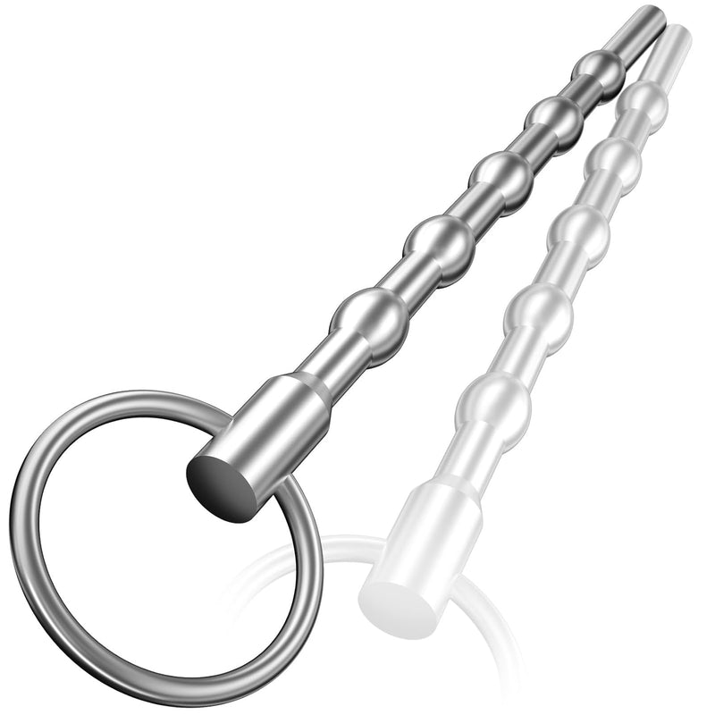 Urethral Sounds - 5.11-Inch-Long Stainless-Steel Penis Plug Urethral Dilator With Safe Ring And 5 Balls For The Experienced Users - Masturbation Rod For Men