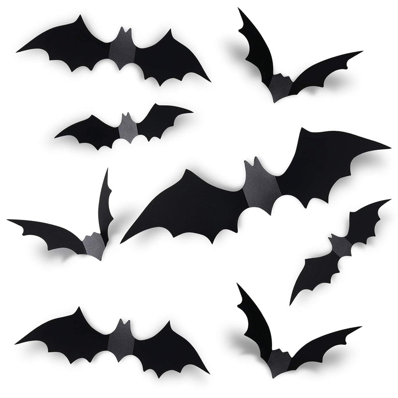 60Pcs Halloween Bats Decoration, 4 Different Sizes Realistic Pvc Black 3D Scar