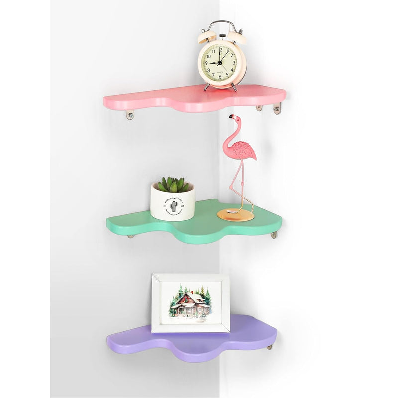 3 Pcs Cute Wavy Corner Floating Shelves Cloud Corner Floating Shelves With Cor