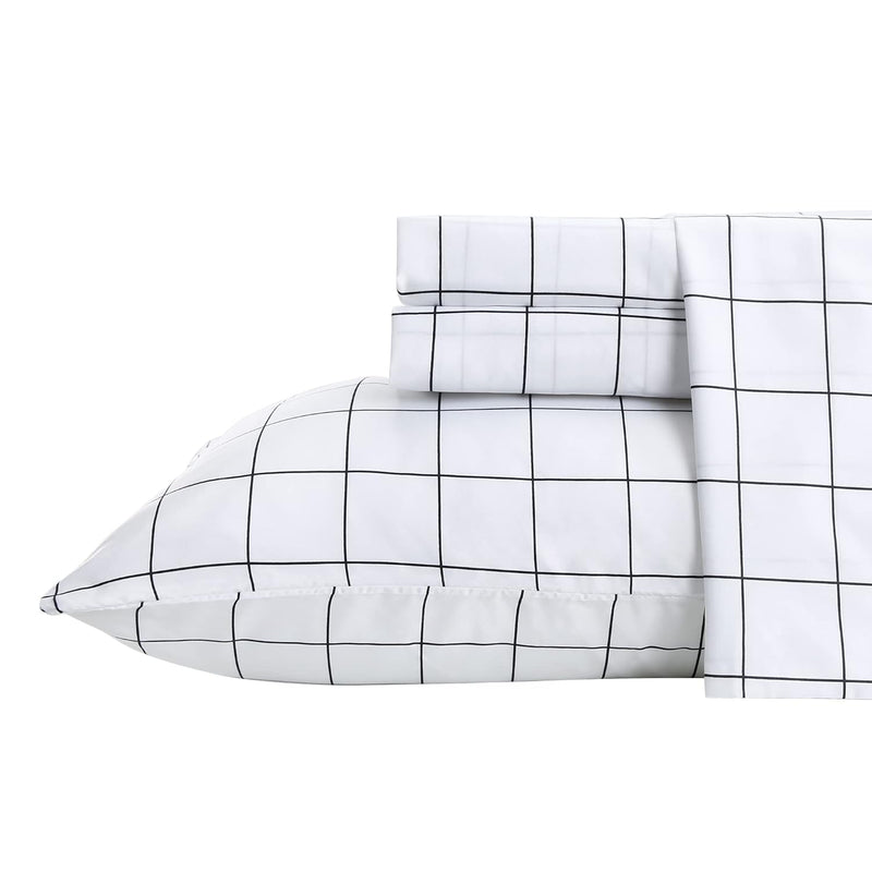Printed Plaid Bed Sheet Set 3 Pieces - Twin Size - Double Brushed Microfiber S