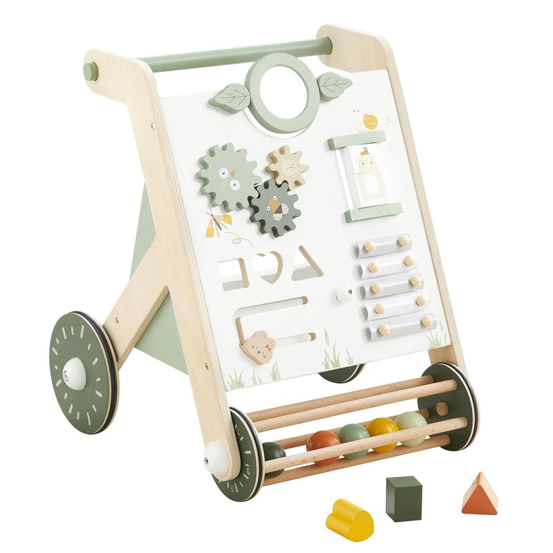 Wooden Baby Walker With Roller, Push And Pull Learning Activity Walker, Mul