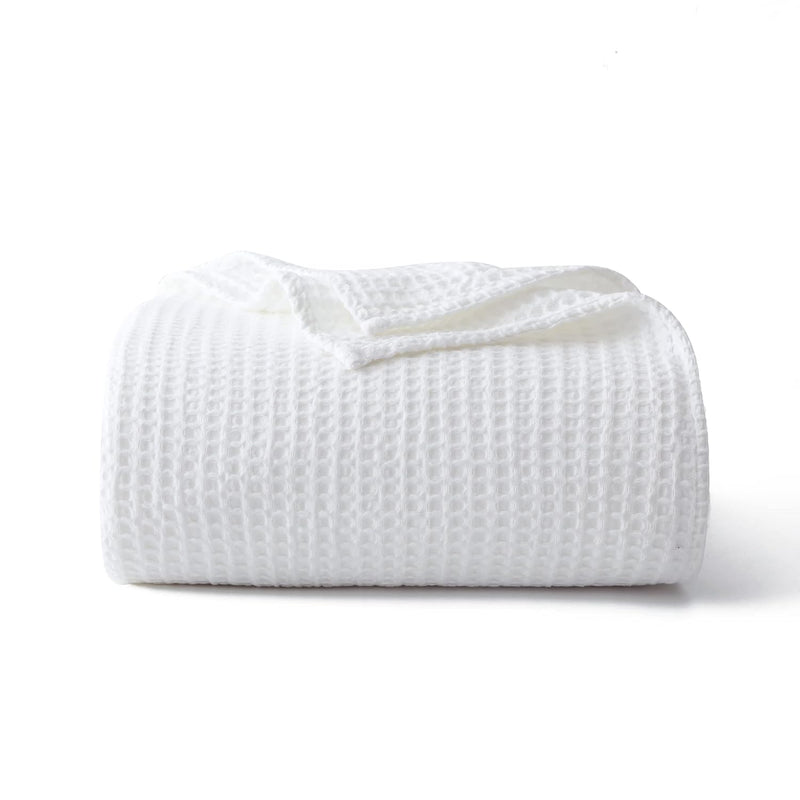 100% Cotton Waffle Blanket (White - Queen Size - 90 * 90''), Pre-Washed And An