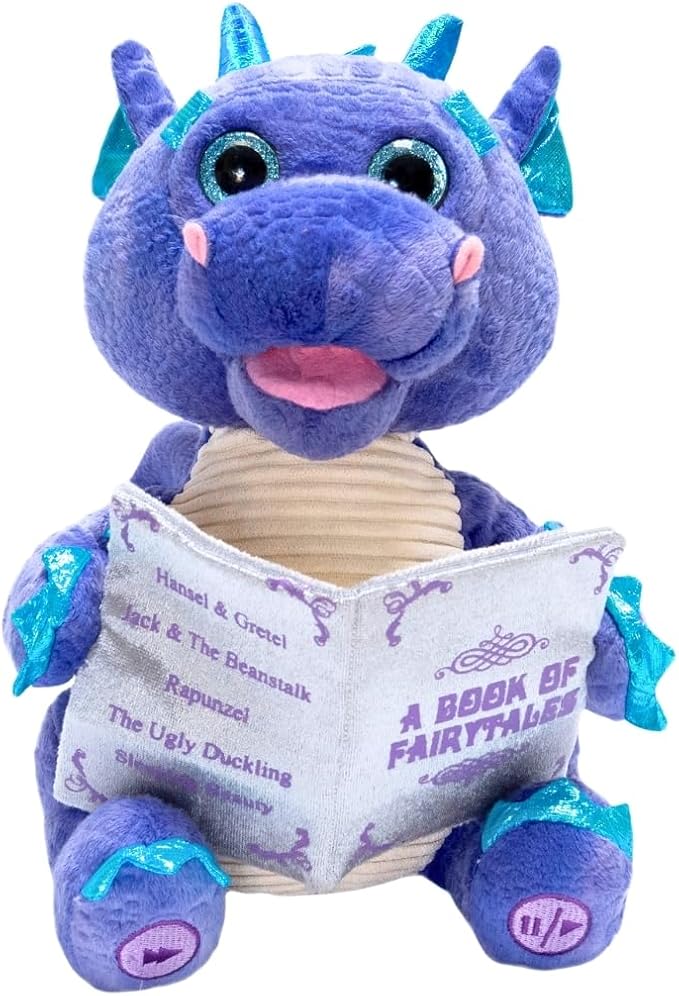 Cuddle Barn | Duncan The Storytelling Dragon with Light Up Eyes |Animated Stuffed Animal Plush Toy | Mouth Moves, Head Sways and Eyes Light Up | Recites 5 Fairy-Tales - 11"