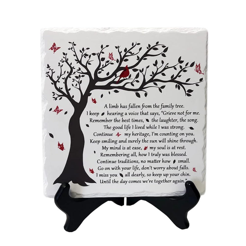 A Limb Has Fallen From The Sympathy Plaque With Wooden Stand In Loving Memory