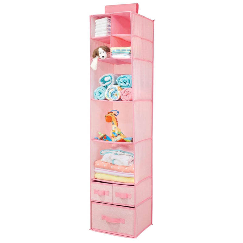 Mdesign Fabric Hanging Organizer - Over Closet Rod Storage With 7 Shelves And 3