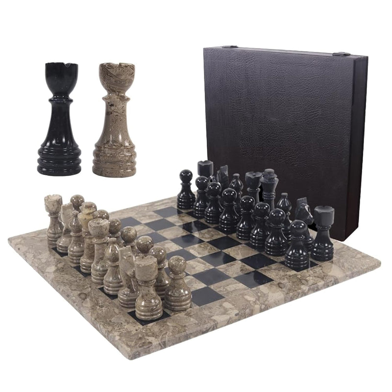 Marble Chess Set 15 Inches Oceanic And Black Handmade Tournament Chess Sets