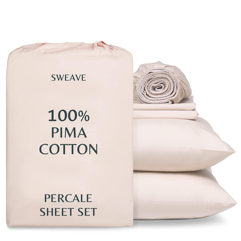Percale Sheets King-100% Pima Cotton Sheets, Luxurious 500 Thread Count, Breat