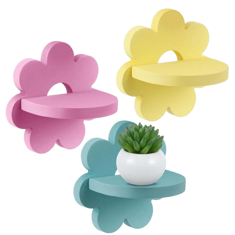 3 Pcs Daisy Flower Plant Wall Shelf Kawaii Small Floating Shelves Cute Shelf D