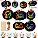 48Pcs Halloween Scratch Art Kit for Kids, Pumpkin Crafts Bulk DIY