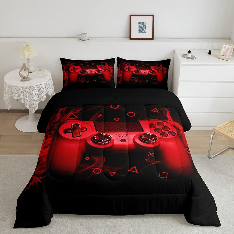 Red Gaming Comforter Set Full Size Gamer Comforter Teens Boys Video Game Decor