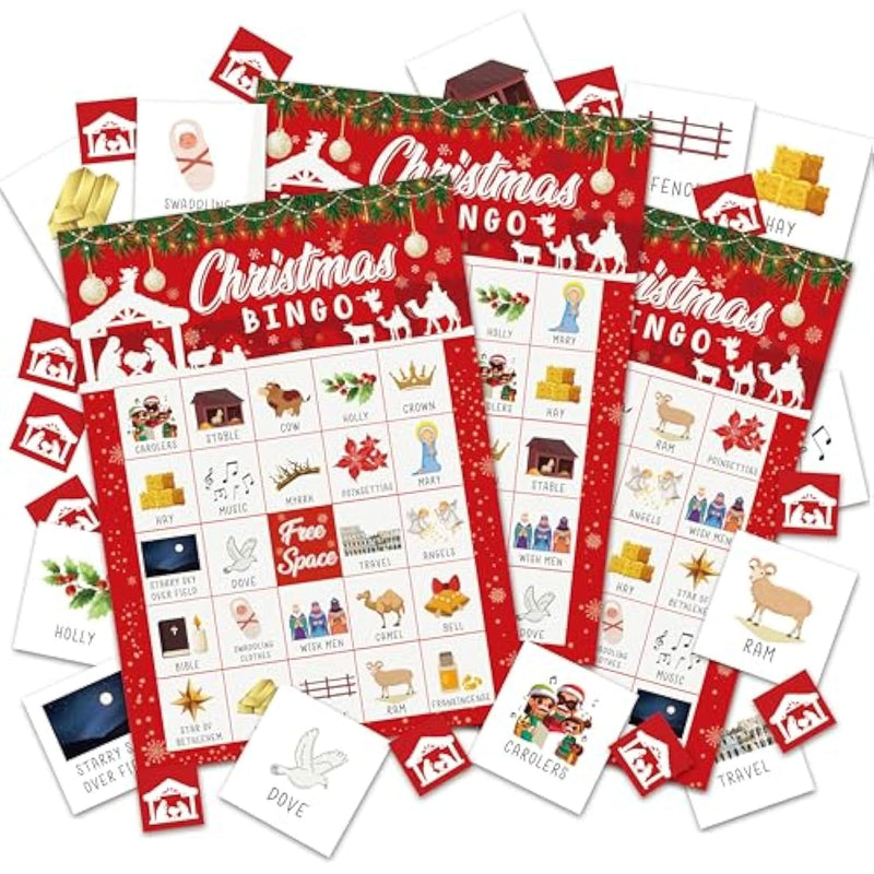 Christmas Bingo Games For 24 Players, Christian Christmas Bingo Cards For Adults Large Group, Winter Hoilday Party Supplies, Family Activities New Year Favors -05